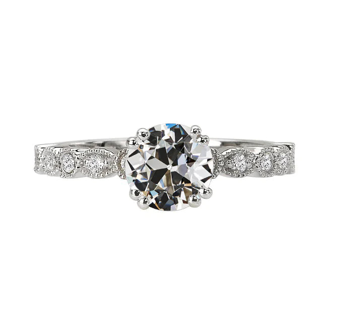 Old Cut Real Diamond Wedding Ring Double Prong Set 3 Carats Milgrain