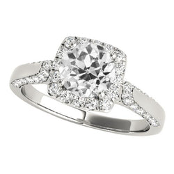 Old Cut Round Halo Natural Earth Mined Diamond Ring White Gold Jewelry 4.50 Carats