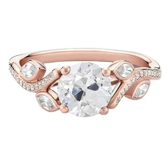 Old Cut Round & Marquise Real Diamond Ring Rose Gold 2 Carats Split Shank