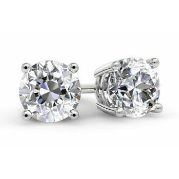 Old European Big Sparkling 6 Ct Real Diamond Ladies Studs Earrings Gold 14K - Stud Earrings-harrychadent.ca