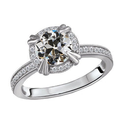 Real Antique European Fine Diamond Halo Engagement Ring 3.50 ct