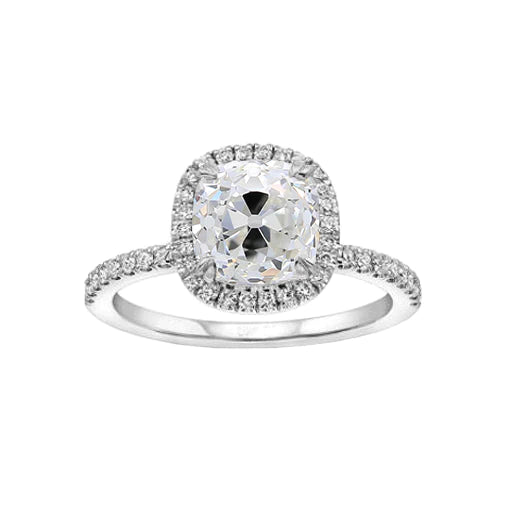 Old European Real Diamond Halo Ring With Round Cut Accents 1.75 Carats