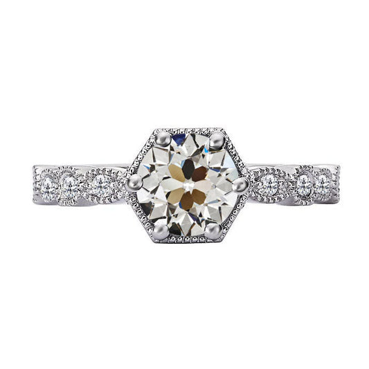 Antique Cushion Brilliant Diamond ring in 14K White Gold – main view