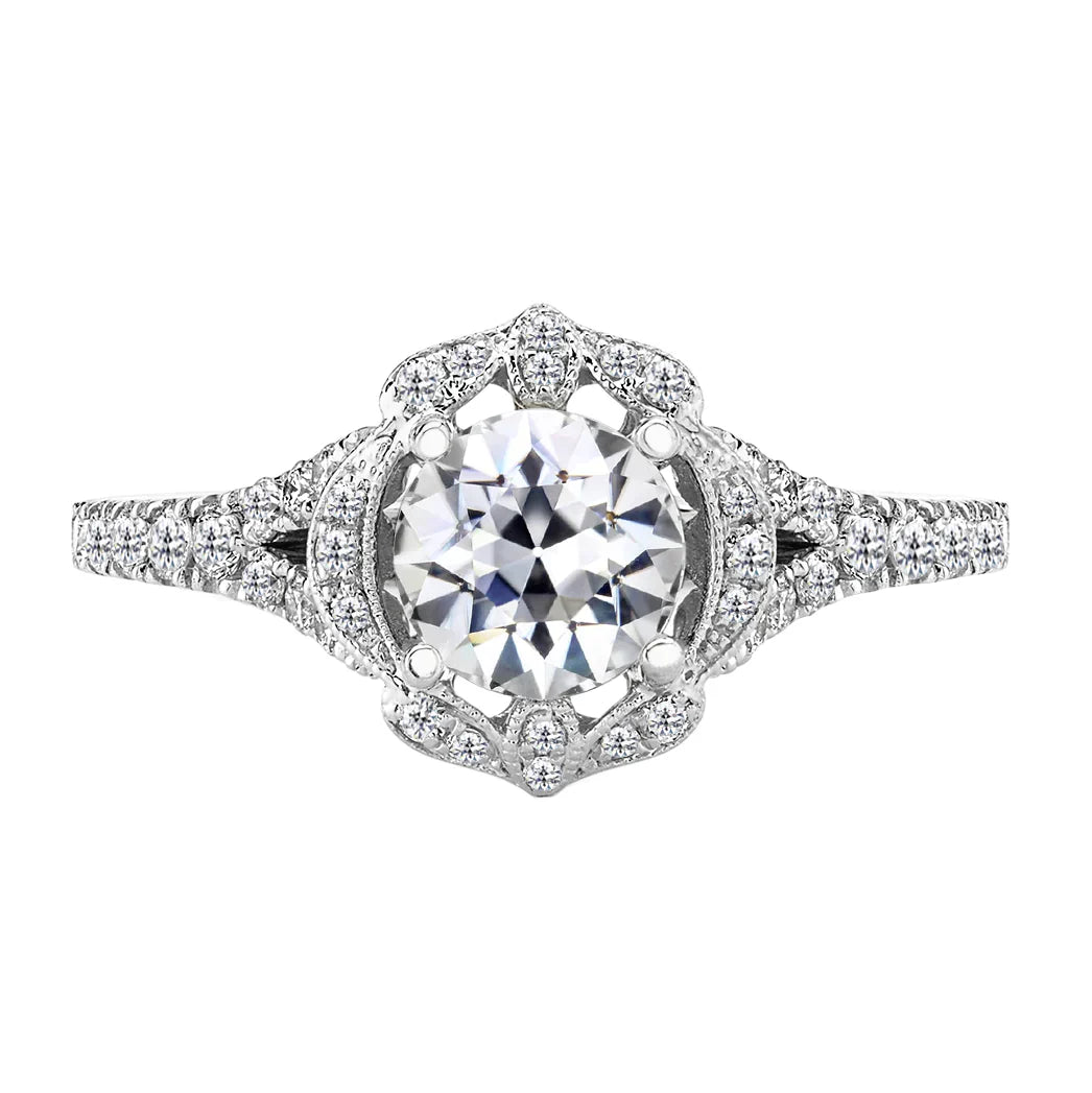 Diamond Antique Cushion Halo Ring in 14K White Gold – main view