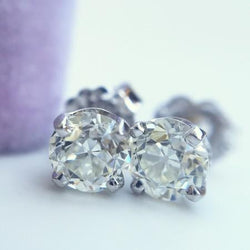 Old Mine Cut 2.5 Ct Natural Diamonds Studs Earrings White Gold 14K Prong Set