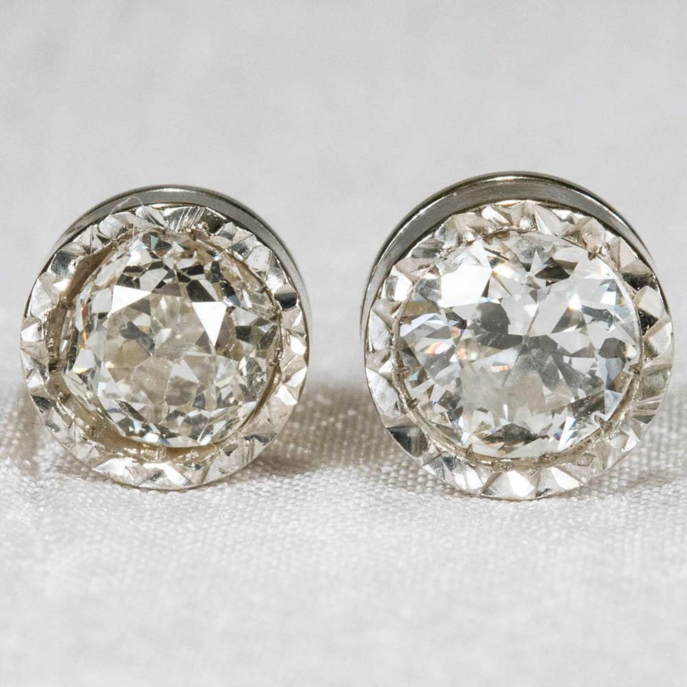 Old Mine Cut 4 Ct Real Diamonds Ladies Studs Earrings White Gold