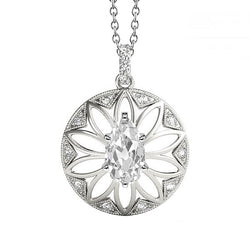 14K White Gold Old Mine Cut Diamond Pendant Necklace 1.50 ct