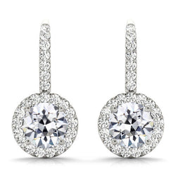 14 Karat White Gold Old Mine Cut Diamond Drop Earrings 7.50 ct
