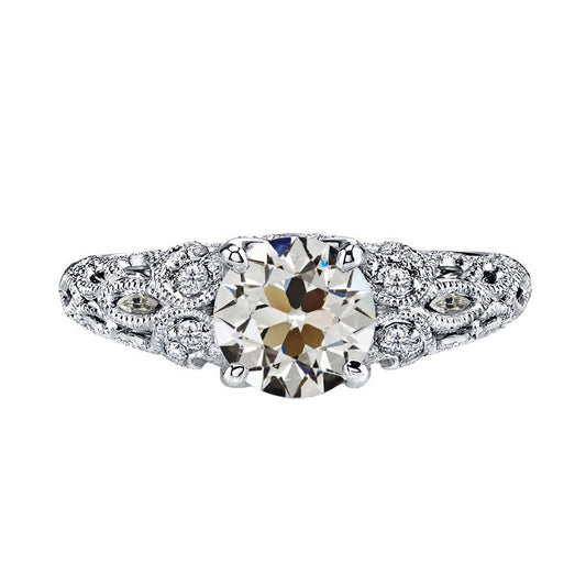 Brilliant Diamond Old Mine Cut Proposal Ring in 14 Karat White Gold – main view