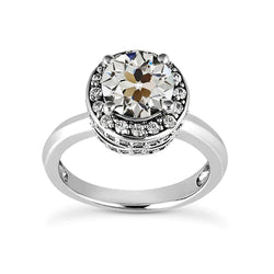Old Mine Cut Genuine Natural Earth Mined Diamond Halo Wedding Ring 14K White Gold 4.75 Carats