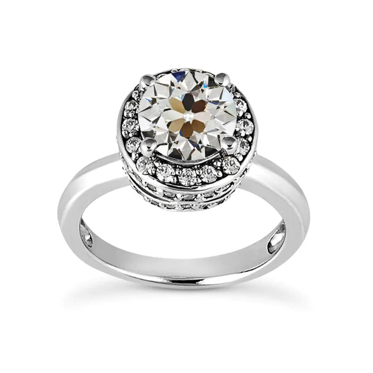 Old Mine Cut Genuine Diamond Halo Wedding Ring 14K White Gold 4.75 Carats