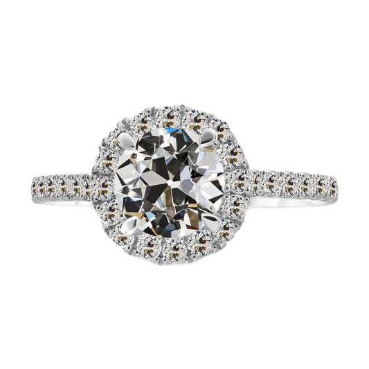 Fine Diamond Old Mine Cut Halo Setting Ring in 14 Karat White Gold – main view