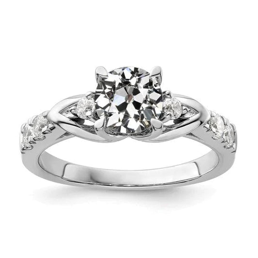 Old Mine Cut Natural Diamond Ring With Accents 3 Stone Style 3 Carats