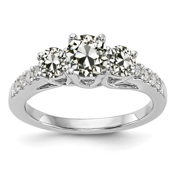 Old Mine Cut Real Diamond Ring With Accents 3 Stone Style 4.50 Carats - Solitaire Ring with Accents-harrychadent.ca