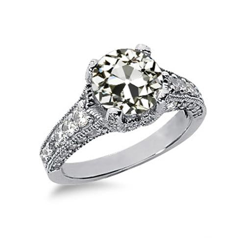 Old Mine Cut Real Diamond Wedding Ring Milgrain 14K Gold 2.75 Carats