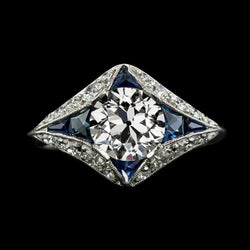 Old Mine Cut & Trapezoid Sapphire Real Diamond Ring 3.75 Carats Milgrain