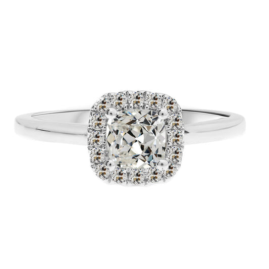 Fine Diamond Cushion Halo Engagement Ring in 14 Karat White Gold – main view