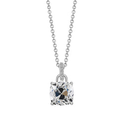 Fine Diamond Cushion Cut Drop Pendant 3 ct – 14K White Gold