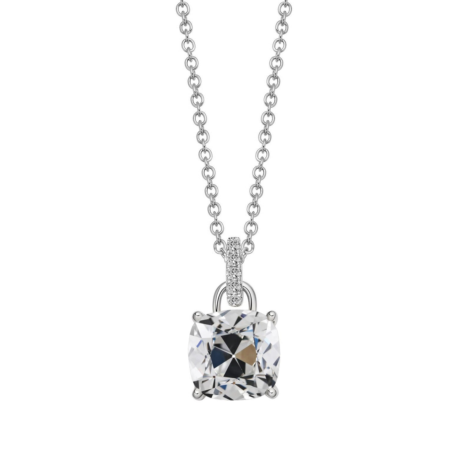 Fine Diamond Cushion Cut Drop Pendant in 14K White Gold – main view