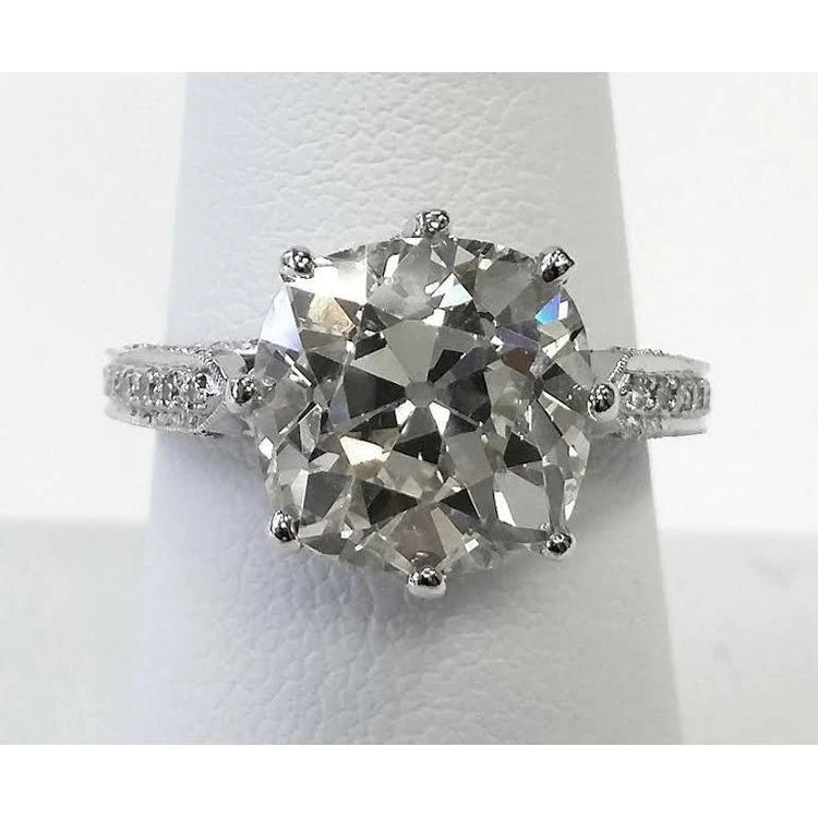 Old Miner Cushion Natural Diamond Wedding Ring 5.25 Ct. White Gold 14K