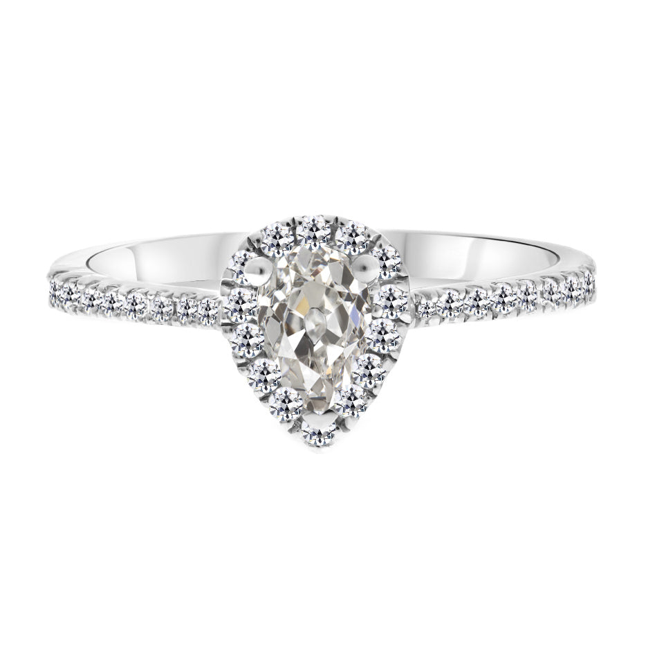 Fine Diamond Antique Cushion Halo Ring in 14K White Gold – main view