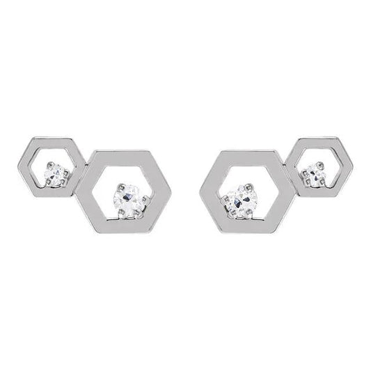 Old Miner Real Diamond Studs 1.50 Carats Hexagon Shape 2 Stone Jewelry