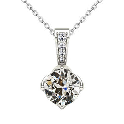 14K White Gold Fine Diamond Pendant – 2-ct Antique Cushion