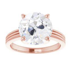 Old Mine Cut Real Natural Earth Mined Diamond Solitaire Ring 5 Carats Rose Gold Jewelry