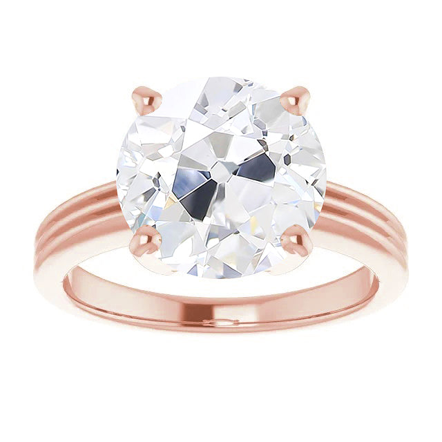 Old Mine Cut Real Natural Earth Mined Diamond Solitaire Ring 5 Carats Rose Gold Jewelry