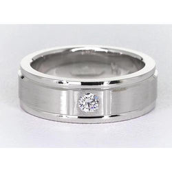 One Round Gypsy Real Diamond Band 0.25 Carats Brushed Finish Men's Ring