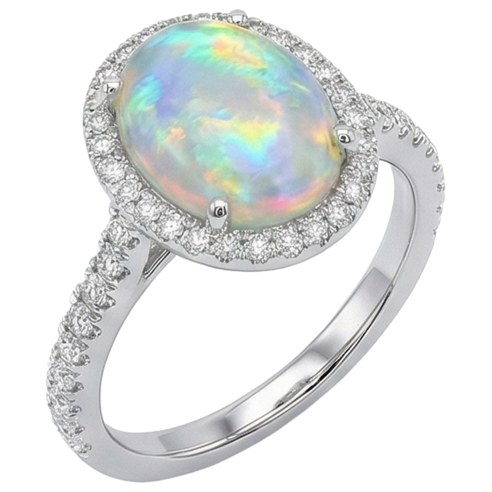 natural round opal 11.20ct ring close up detail