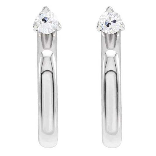 Open Hoop Natural Diamond Earrings 2 Carats Solitaire Old Miner White Gold 14K