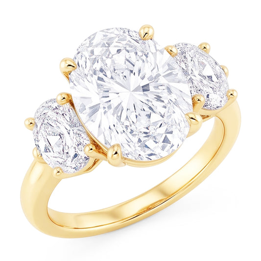 Oval 3 Carat Real Natural Earth Mined Diamond ( Not Lab Grown )  Three Stone Engagement Ring Yellow Gold Jewelry