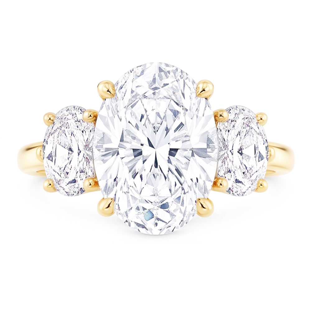 Oval 3 Carat Real Natural Earth Mined Diamond ( Not Lab Grown )  Three Stone Engagement Ring Yellow Gold Jewelry