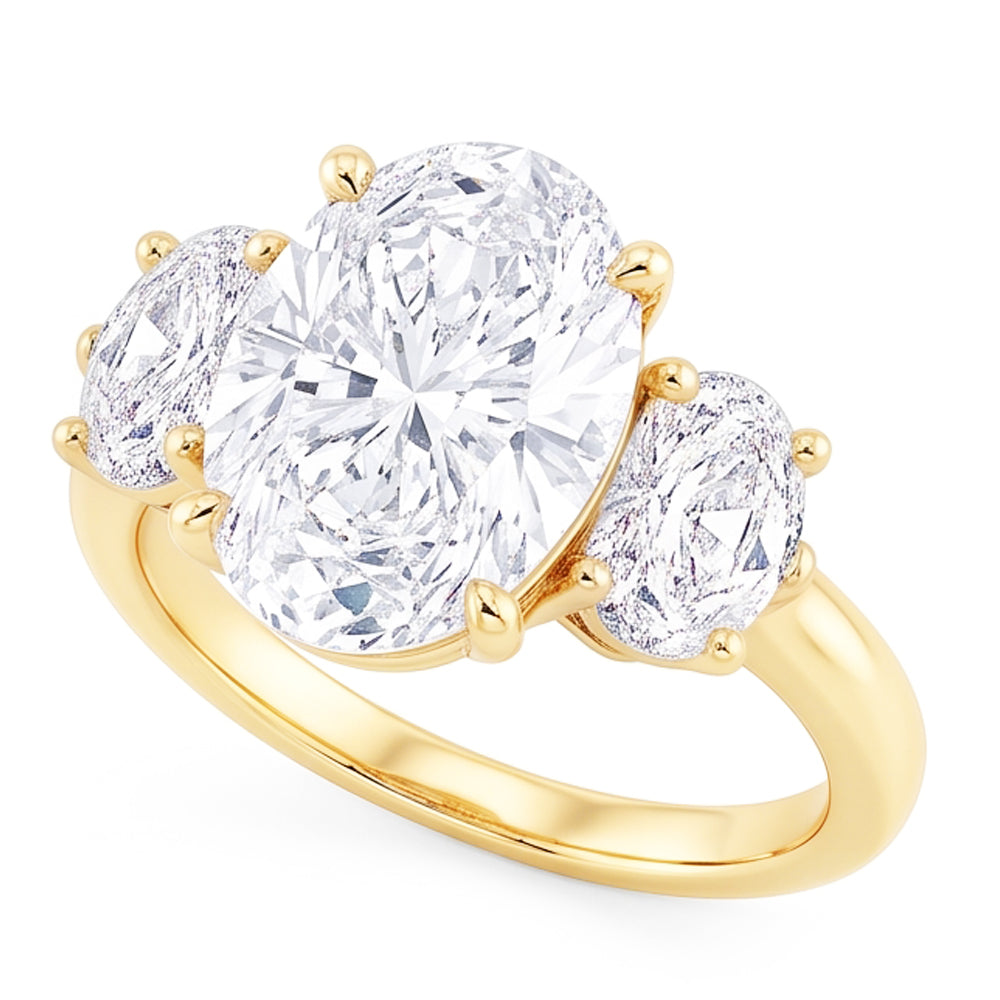 Oval 3 Carat Real Natural Earth Mined Diamond ( Not Lab Grown )  Three Stone Engagement Ring Yellow Gold Jewelry