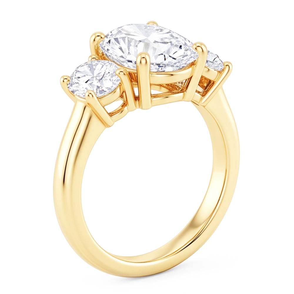 Oval 3 Carat Real Natural Earth Mined Diamond ( Not Lab Grown )  Three Stone Engagement Ring Yellow Gold Jewelry