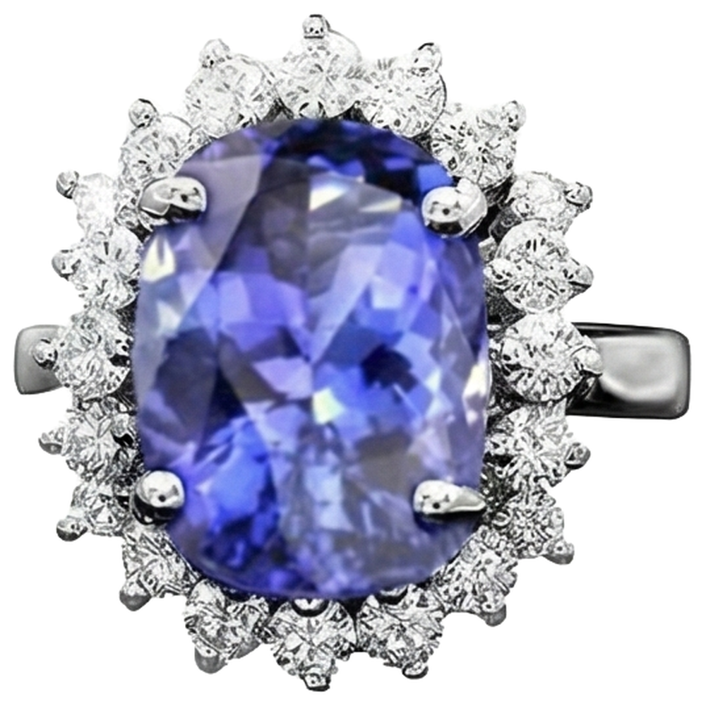 Oval AAA Tanzanite And Natural Earth Mined Diamond ( Not Lab Grown ) s 8 Carat Ring New White Gold 14K