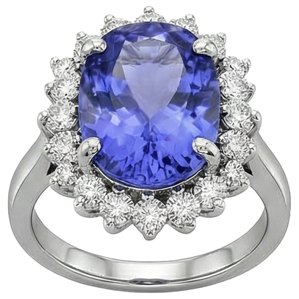 Oval AAA Tanzanite And Natural Earth Mined Diamond ( Not Lab Grown ) s 8 Carat Ring New White Gold 14K