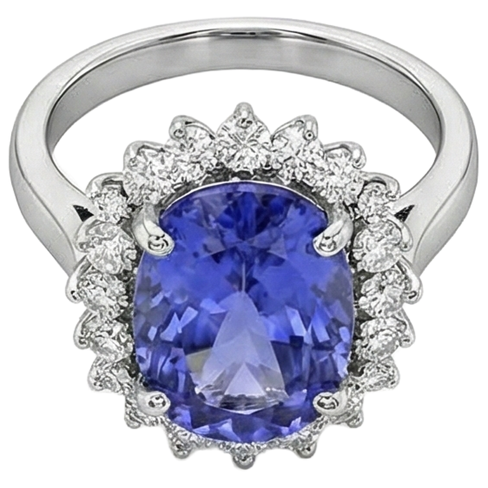 Oval AAA Tanzanite And Natural Earth Mined Diamond ( Not Lab Grown ) s 8 Carat Ring New White Gold 14K