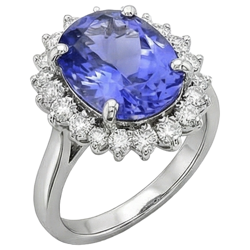 Oval AAA Tanzanite And Natural Earth Mined Diamond ( Not Lab Grown ) s 8 Carat Ring New White Gold 14K
