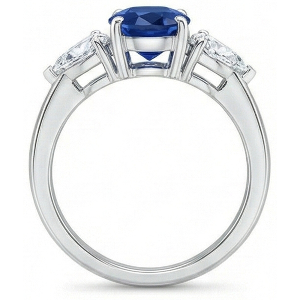 Oval And Pear Cut 3.50 Ct Sapphire And Natural Earth Mined Diamond ( Not Lab Grown )s Ring White Gold 14K