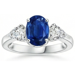 Oval And Pear Cut 3.50 Ct Sapphire And Natural Earth Mined Diamond ( Not Lab Grown )s Ring White Gold 14K