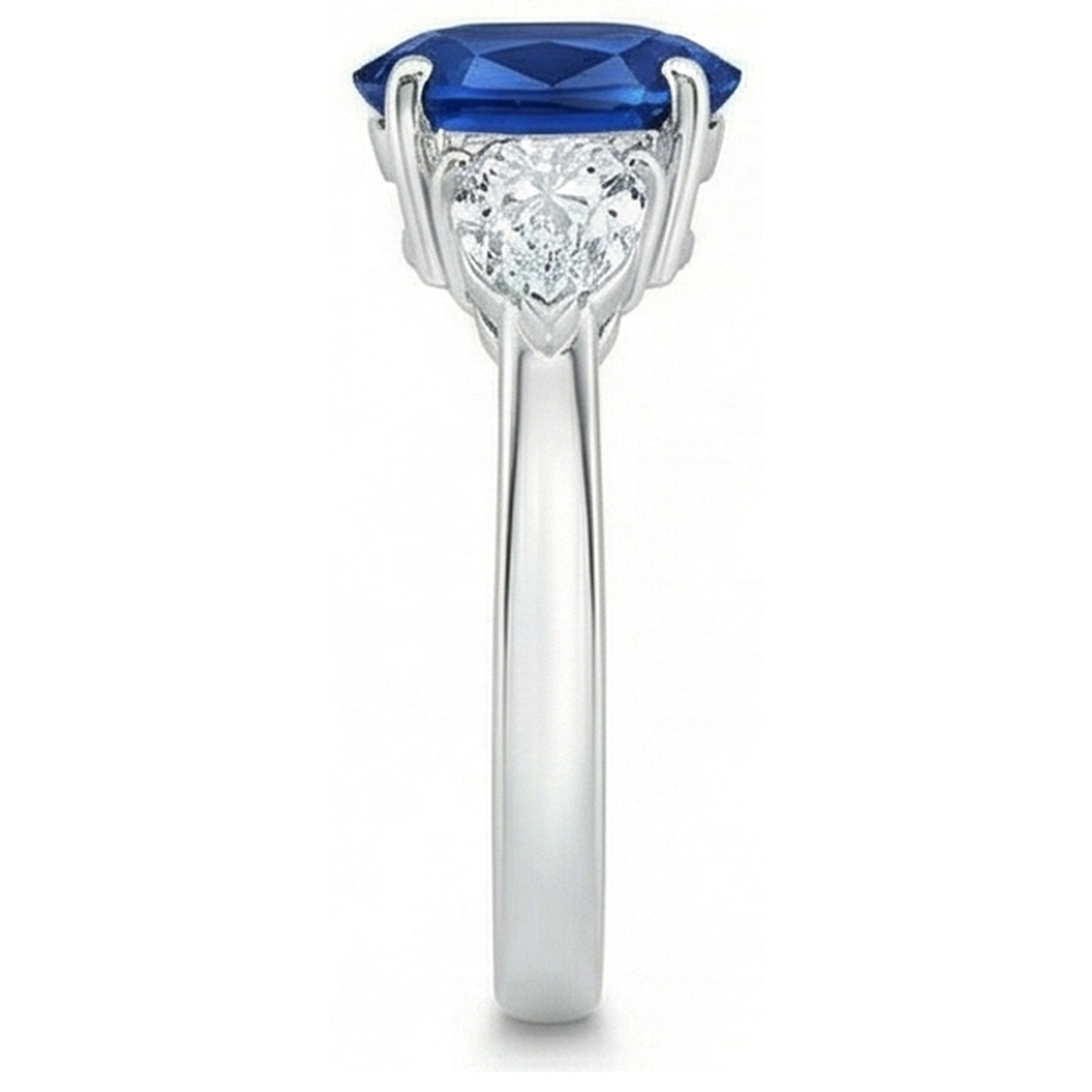 Oval And Pear Cut 3.50 Ct Sapphire And Natural Earth Mined Diamond ( Not Lab Grown )s Ring White Gold 14K