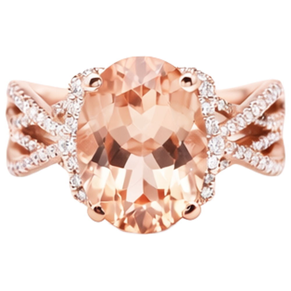Oval And Round 9.25 Ct Morganite With Natural Earth Mined Diamond ( Not Lab Grown )s Ring Gold 14K