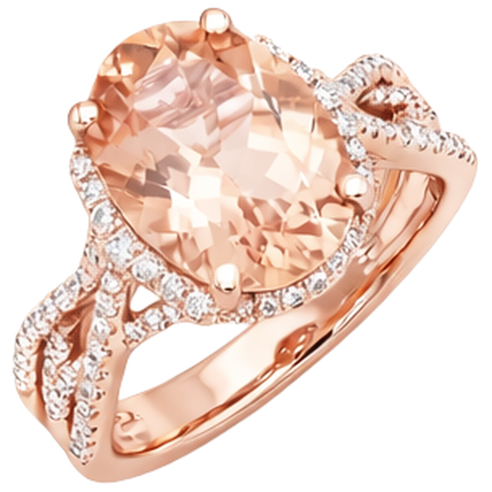 Oval And Round 9.25 Ct Morganite With Natural Earth Mined Diamond ( Not Lab Grown )s Ring Gold 14K
