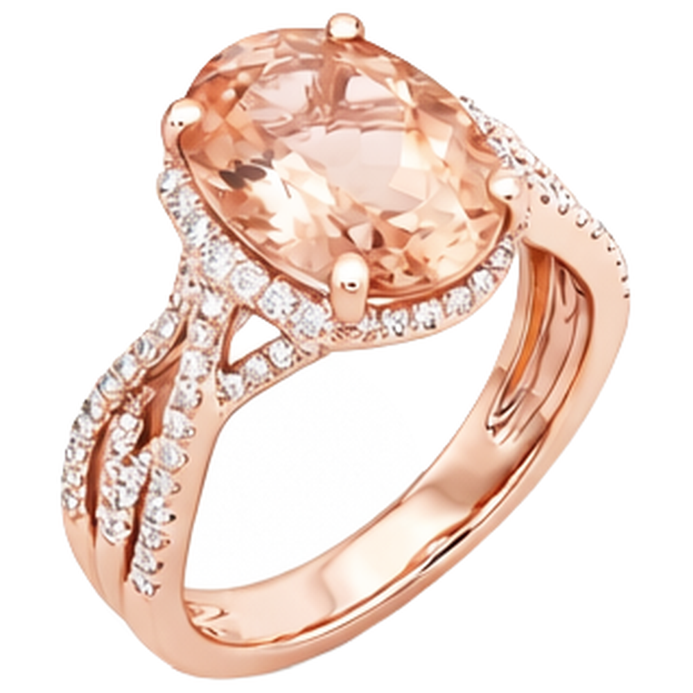 Oval And Round 9.25 Ct Morganite With Natural Earth Mined Diamond ( Not Lab Grown )s Ring Gold 14K