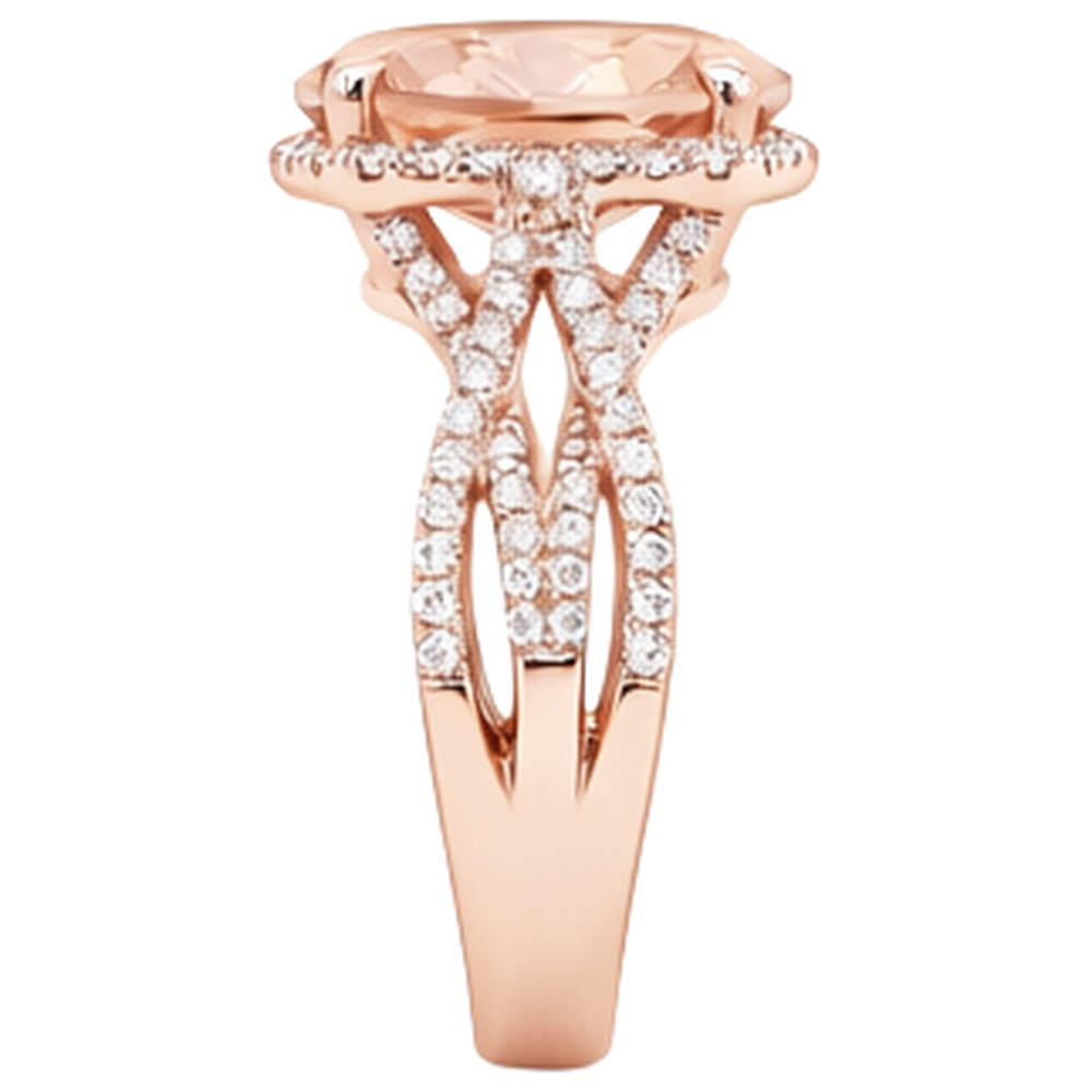 Oval And Round 9.25 Ct Morganite With Natural Earth Mined Diamond ( Not Lab Grown )s Ring Gold 14K