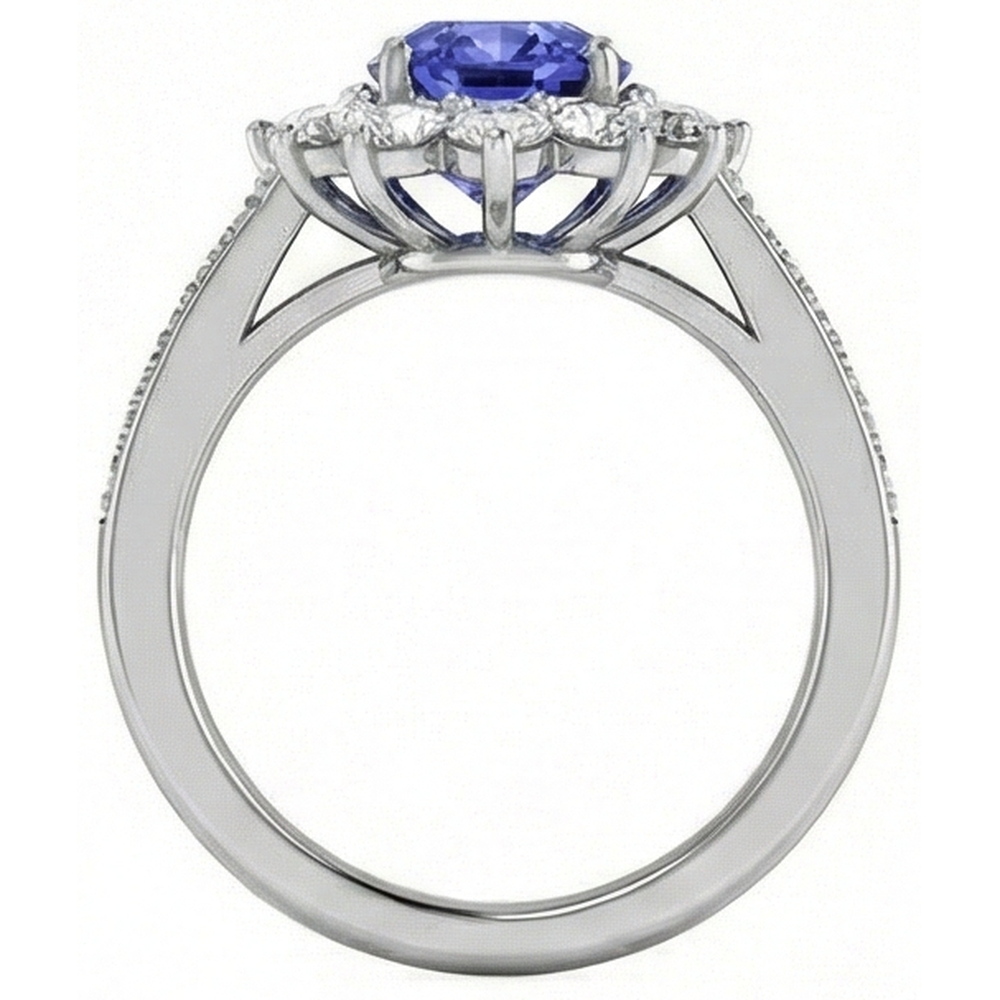 Oval And Round Brilliant Natural Earth Mined Diamond ( Not Lab Grown ) s 3.75 Carat Ring Tanzanite WG 14K