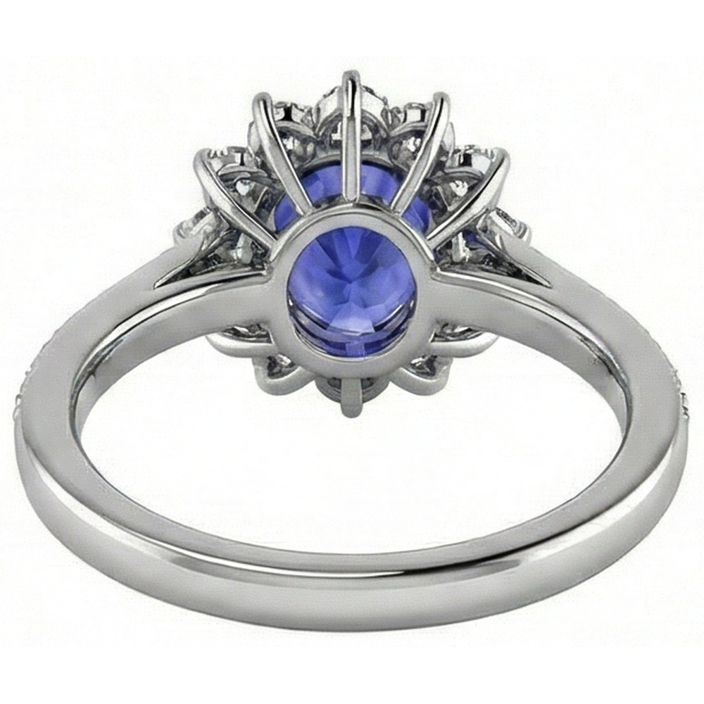 Oval And Round Brilliant Natural Earth Mined Diamond ( Not Lab Grown ) s 3.75 Carat Ring Tanzanite WG 14K