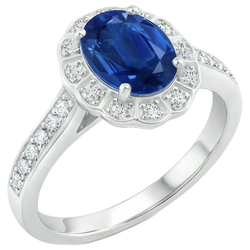 Oval And Round Cut 4.20 Ct Sapphire And Natural Earth Mined Diamond ( Not Lab Grown )s Ring White Gold 14K